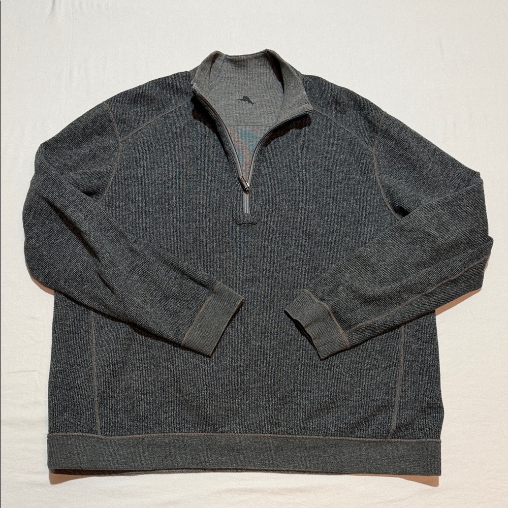 Tommy Bahama Men's Reversible 1/4 Zip Gray & Charcoal Pullover Sweater Size XXL